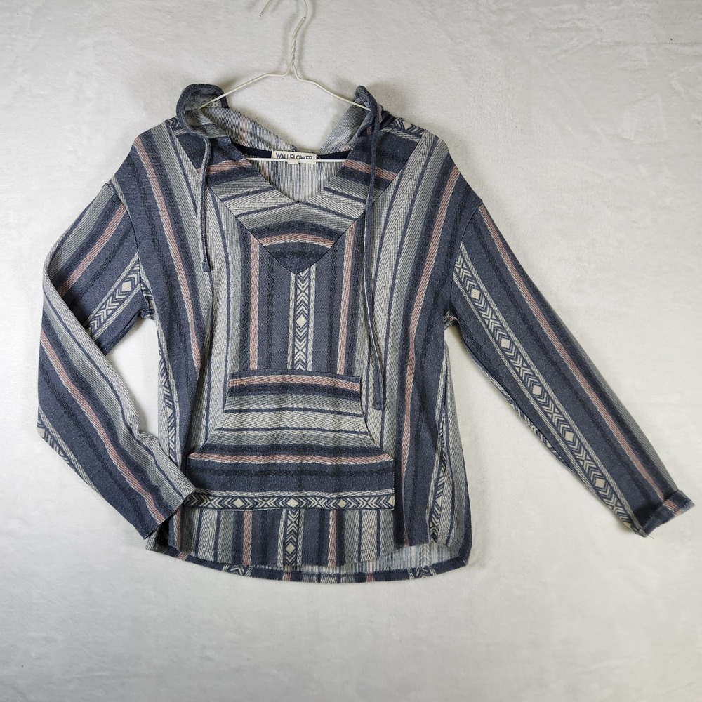 Wallflower Blue Striped Baja Hoodie Pullover‎ Hooded Sweatshirt Women's Medium